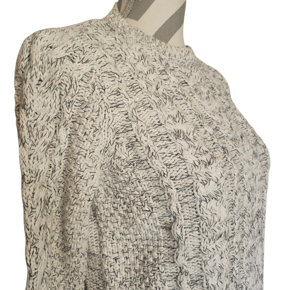 LOGG Label of Graded Goods Cable Knit Sweater Cream Blue Marled Crew Neck XS